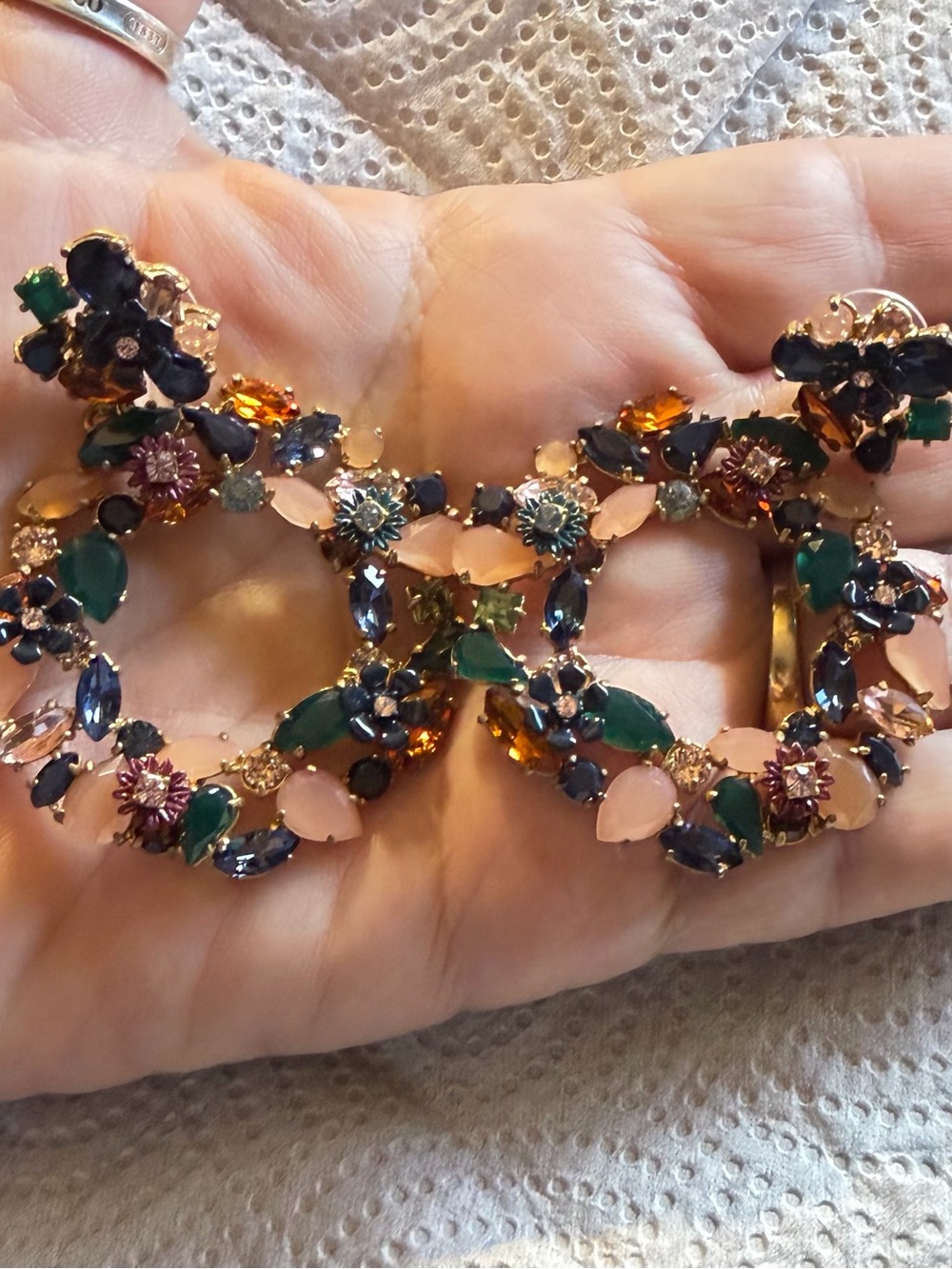 J.Crew Colorful Floral Hoop Wreath Statement Earrings - Multi Fall Winter colors - Picture 5 of 6